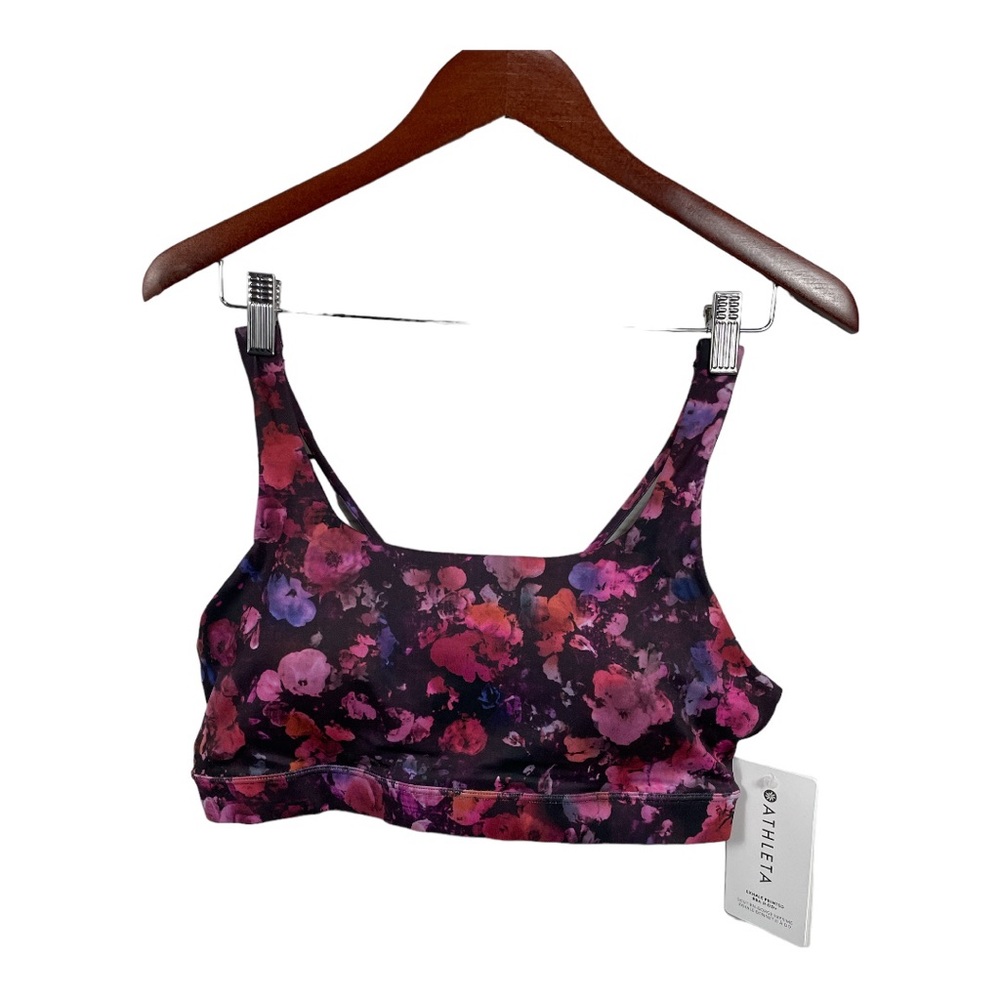 Athleta Exhale Bra Printed Floral Pink and Purple, Small D to DD+, New